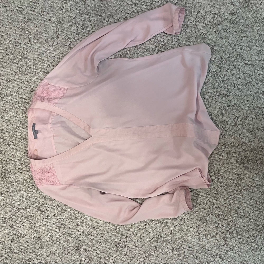 NY Collection Pink Rosette Shoulder V-Neck Blouse XL Women’s - Picture 11 of 13